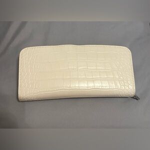Large Ziparound Cream Crocodile-Embossed Wallet